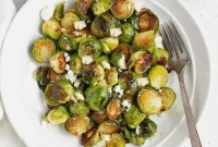 Roasted Brussels Sprouts with Goat Cheese and Honey Glaze