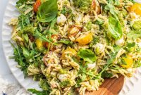 Creamy Pesto Orzo Salad with Cherry Tomatoes and Basil