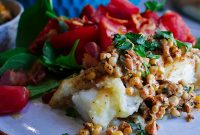 Skillet-Seared Cod with Creamy Corn Relish and Lemon Garlic Sauce