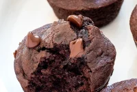 Chocolate Banana Muffins with Melted Chocolate Chips