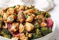 Balsamic Basil Sheet-Pan Chicken with Cauliflower Rice Bowl