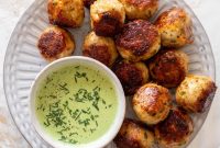 Jalapeño Cheddar Chicken Meatballs with Fresh Herb Summer Sauce