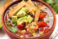 Hearty Vegetarian Tortilla Soup with Avocado and Lime