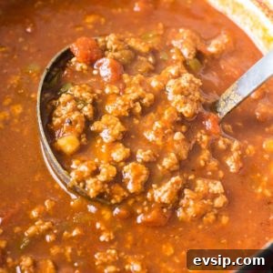 big ladle filled with keto chili