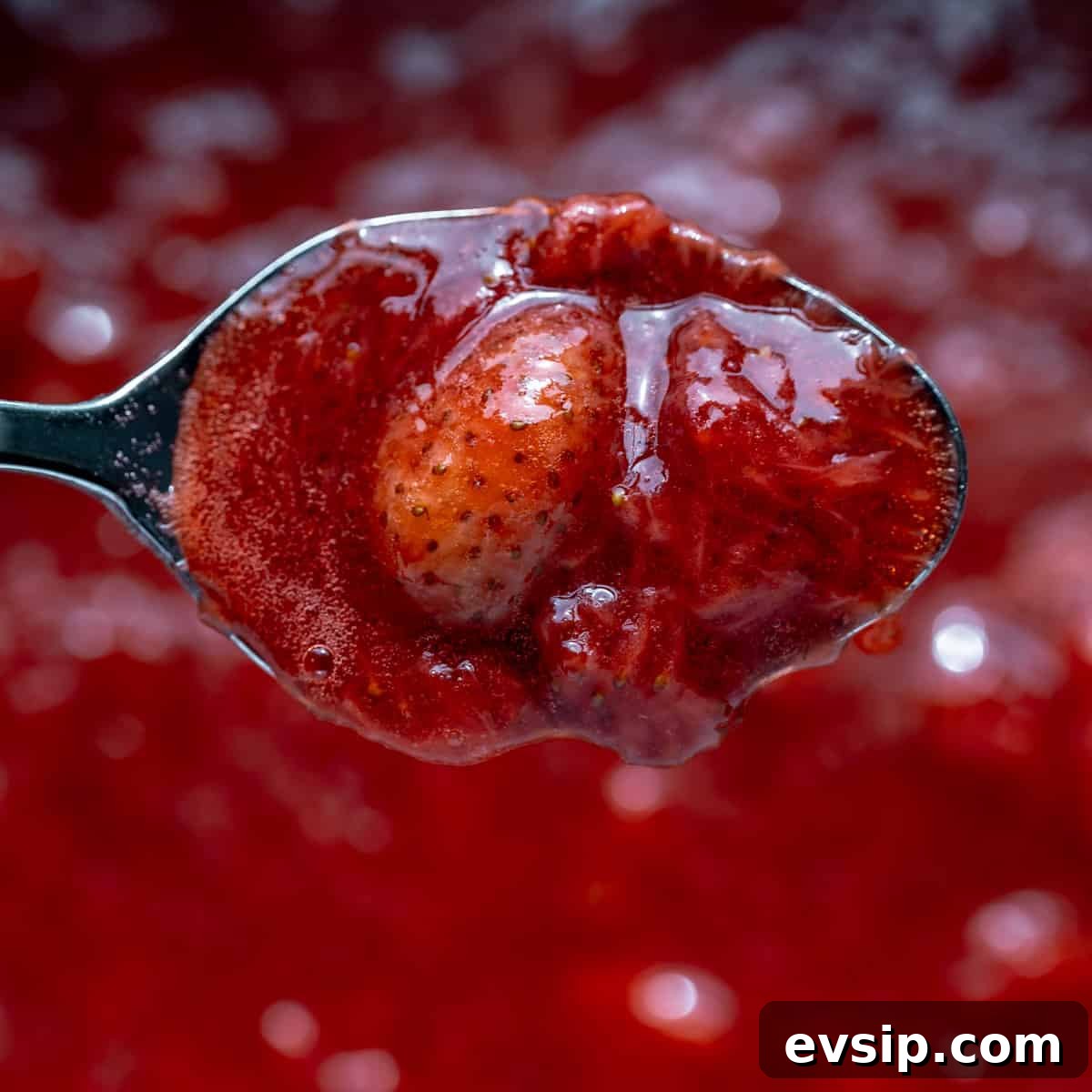 Homemade Strawberry Compote: Quick Recipe for Desserts 9 Finished strawberry compote on a spoon