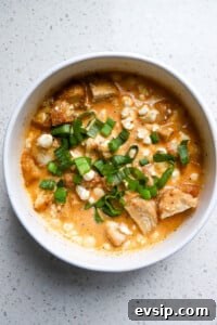 Top down view of buffalo chicken cottage cheese bowl with green onions on top.