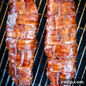 Smoked bacon-wrapped pork tenderloin.