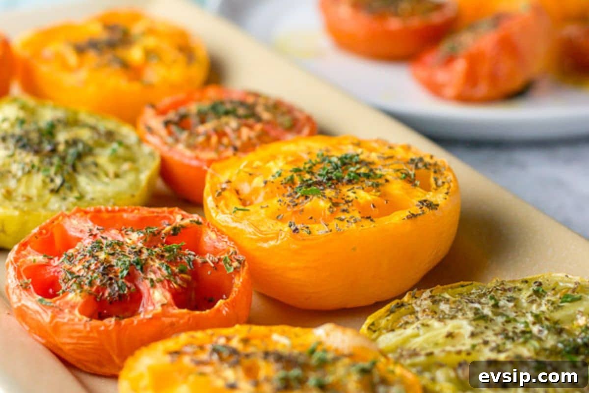 Sweet Baked Tomatoes with Honey-Glazed Juiciness 3 Closeup of tomatoes after they are baked