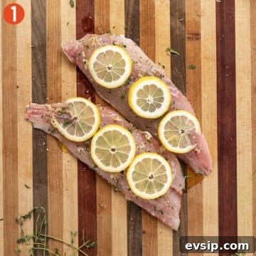 Crispy Baked Red Snapper with Lemon and Herbs 5 Fresh red snapper topped with lemon and thyme.