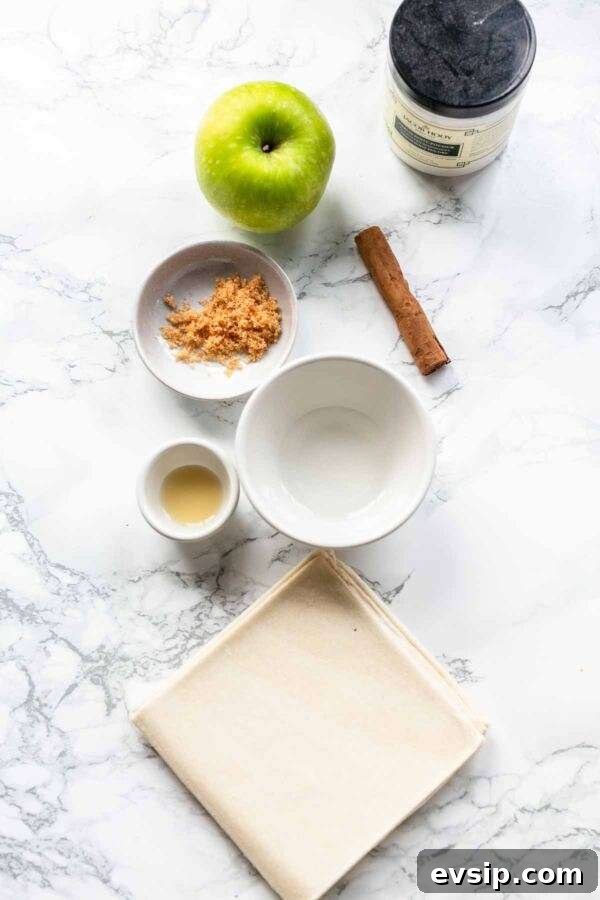 Ingredients for making puff pastry apple turnovers.