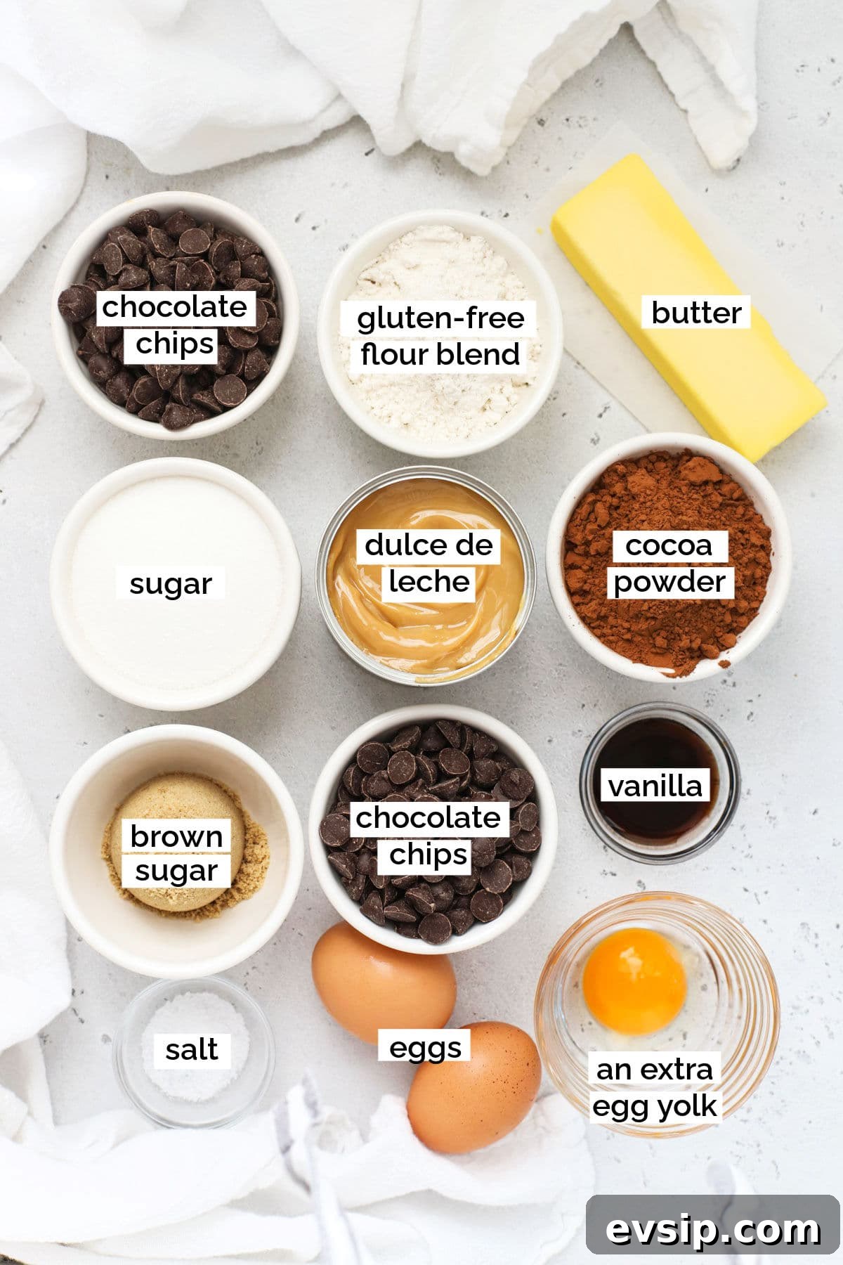 ingredients for gluten-free dulce de leche brownies