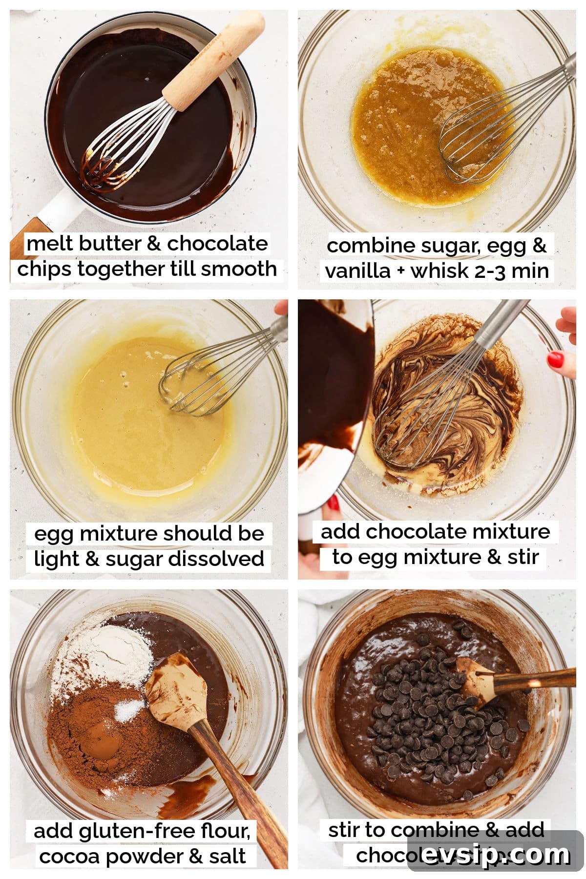 mixing up gluten-free brownie batter step by step