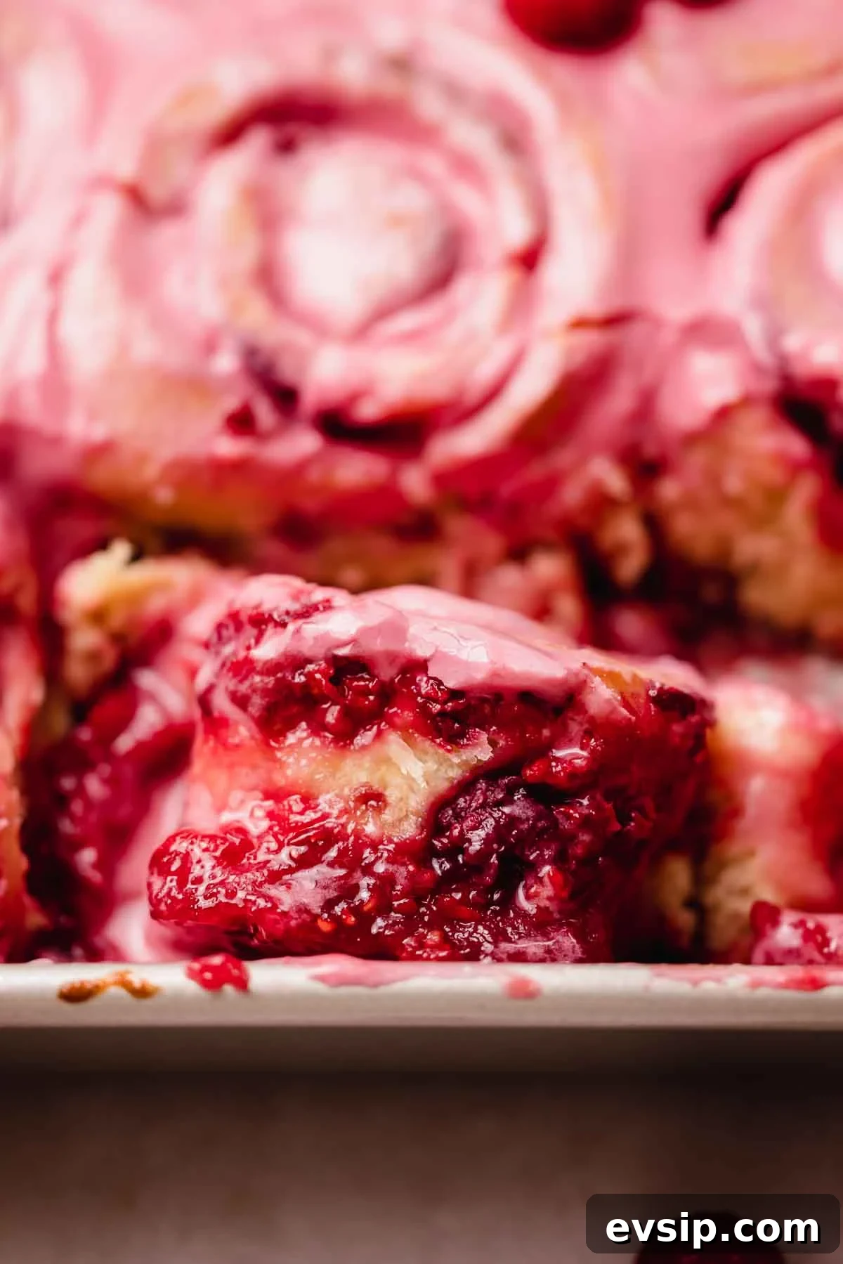 Gooey Raspberry Rolls Recipe: Soft, Homemade Pastry 3 closeup of gooey raspberry sweet roll texture
