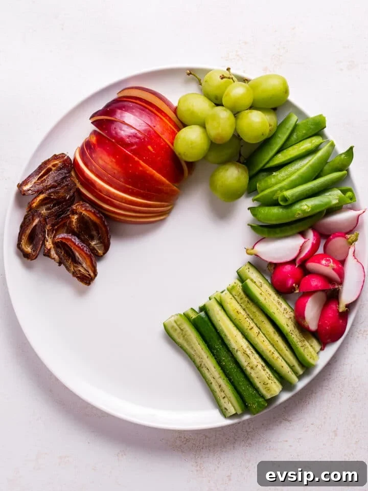 grapes, apples and dates added to snack plate