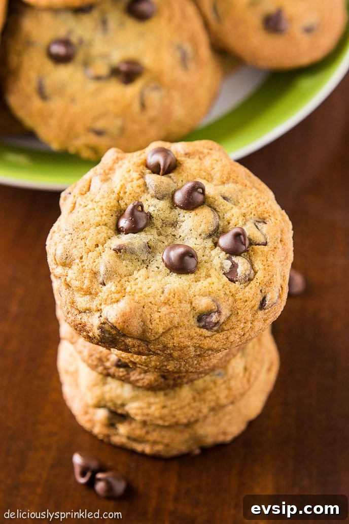 Classic Homemade Chocolate Chip Cookie Recipe You'll Love 4 stacked homemade chocolate chip cookies
