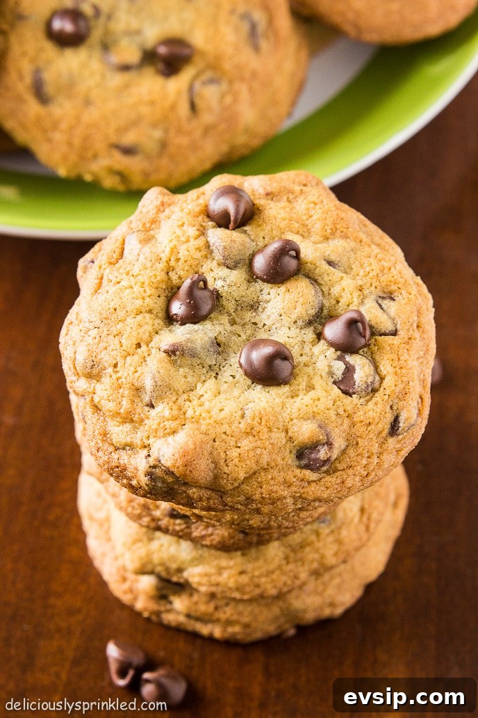 Classic Homemade Chocolate Chip Cookie Recipe You'll Love 6 homemade chocolate chip cookies stacked