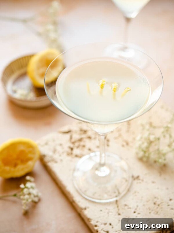 A limoncello martini (lemon drop) in a martini glass