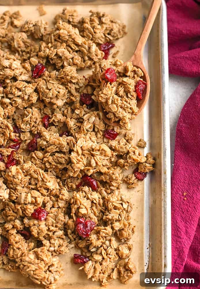 Big-Cluster Gluten-Free Granola: Crunchy, High-Protein Breakfast Mix 4 big cluster granola on a sheet tray
