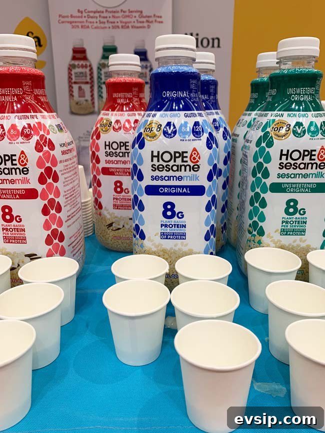 Top Food Trends from the 2020 Winter Fancy Food Show 3 2020 food trend - sesame milk show with cups to taste it