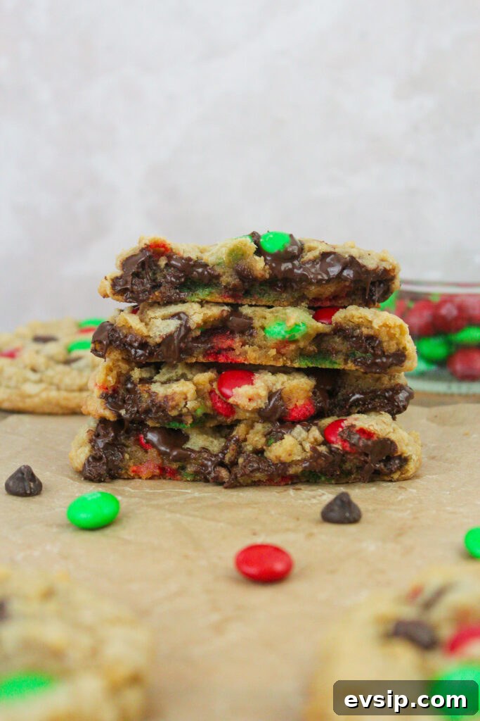 Christmas M&M Cookies: Festive Holiday Cookie Recipe 9 Cookies on tray