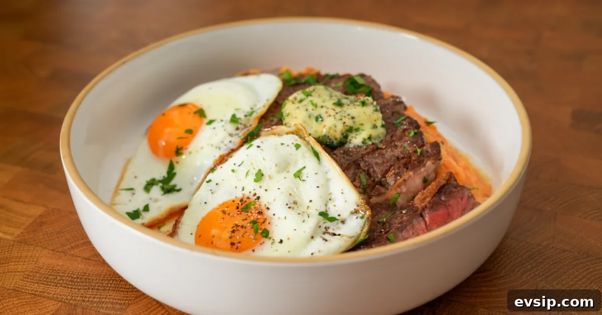 Steak with Mashed Potatoes and Fried Eggs - Classic Dinner Recipe 2 Steak & Eggs #2