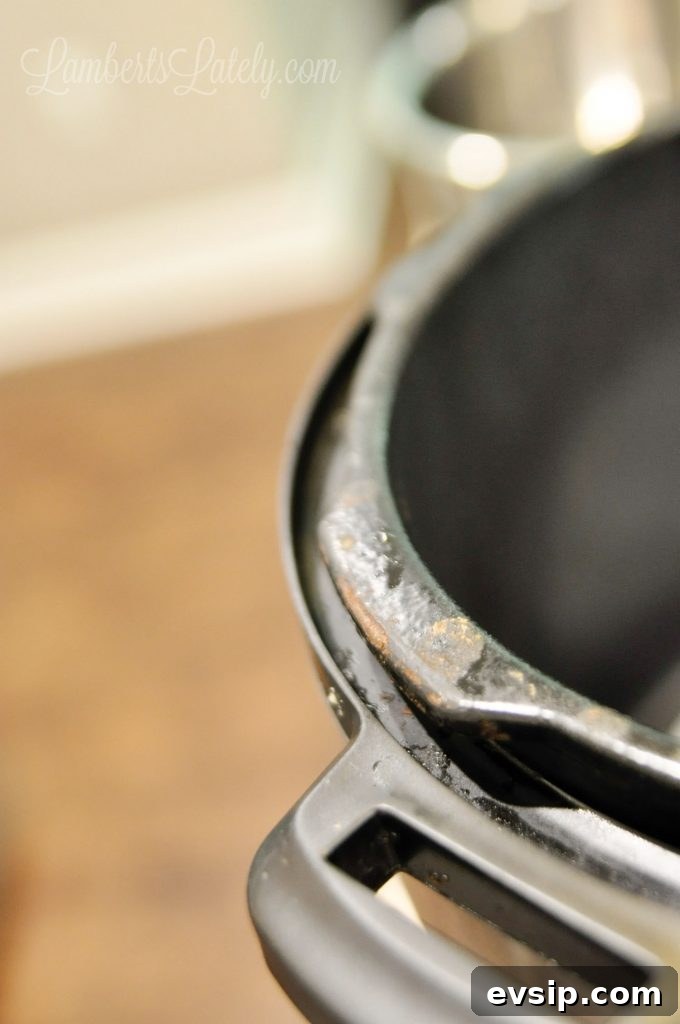 a dirty edge of an instant pot.