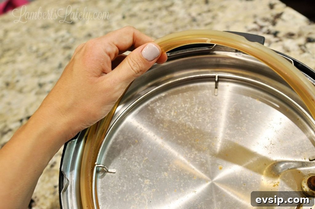 taking rubber sealing ring out of the lid of an instant pot.