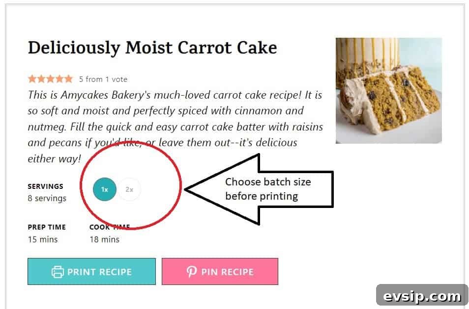 Bake Twice the Joy: How to Double Recipes and Choose Cake Pans 3 a screenshot of an amycakesbakes recipe showing where to select the 1x or 2x button