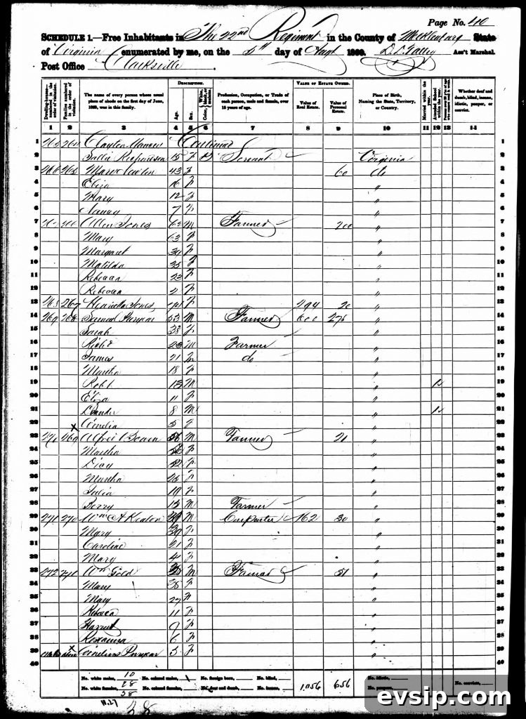 1860 Census, Mecklenburg County, VA