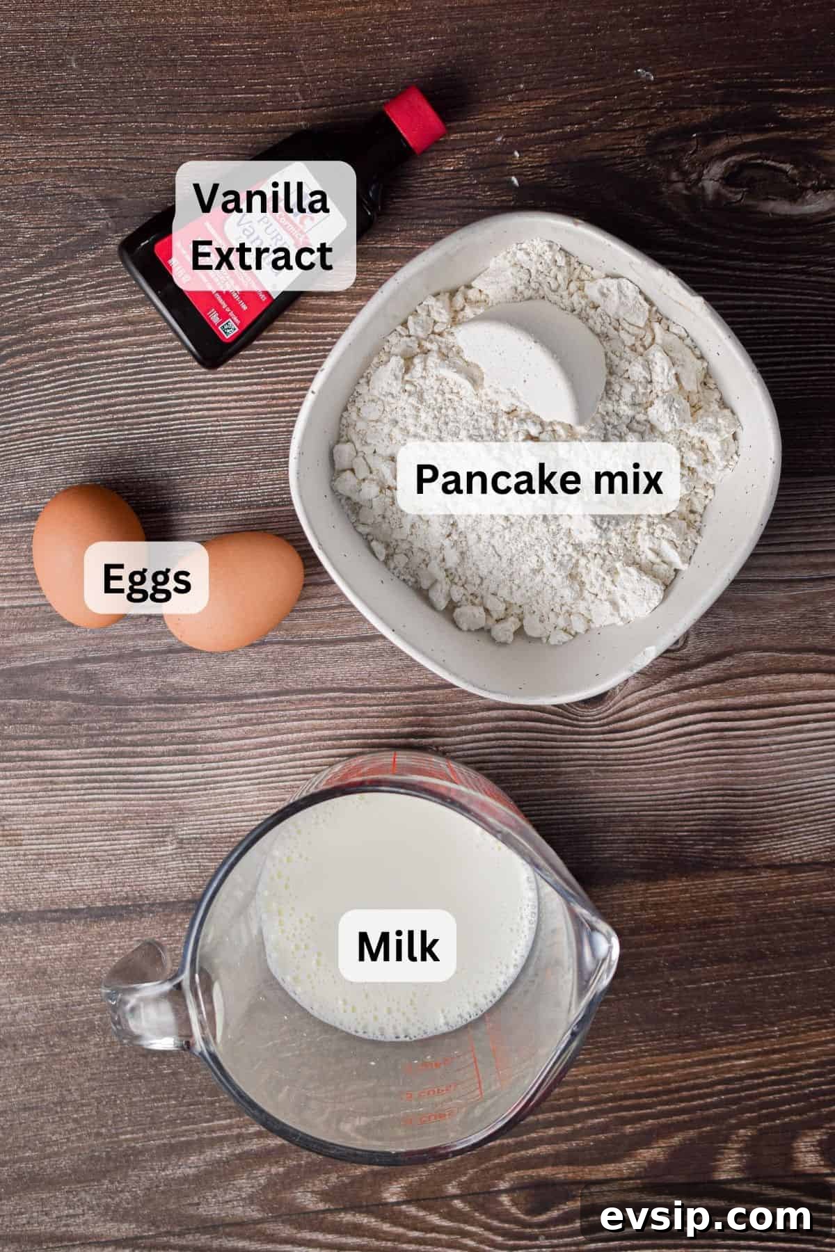 Funnel Cakes Made with Pancake Mix: Simple Fair-Style Recipe 3 The ingredients for funnel cake with pancake mix are labeled.