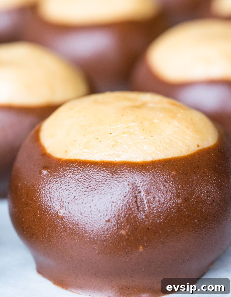 Our Classic Buckeye Recipe Is The Perfect Combination Candy, Creamy Peanut Butter And Luscious Chocolate. Homemade, Easy To Make, And Amazing! #BuckeyeRecipe #Buckeye Buckeye Recipe lined up on a baking sheet