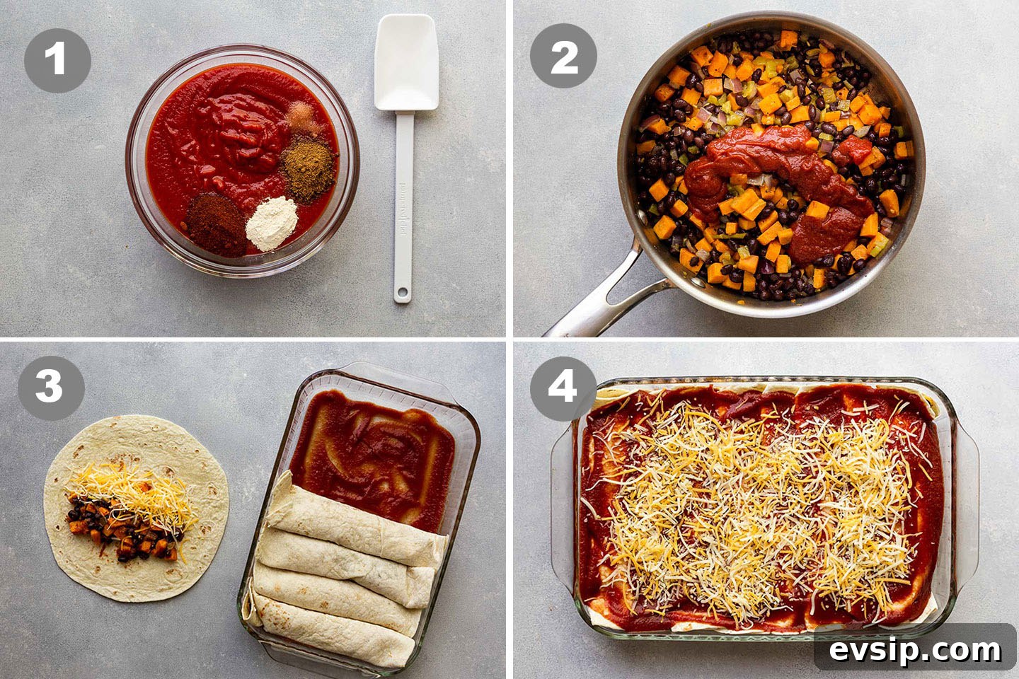 Sweet Potato Enchilada Casserole Recipe 3 Step-by-step photos of how to make sweet potato enchiladas.