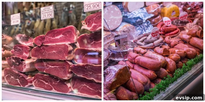 Spicy Sobrasada Burger Recipe with Crispy Onion and Manchego 6 Cured meats at a Majorcan market deli stall