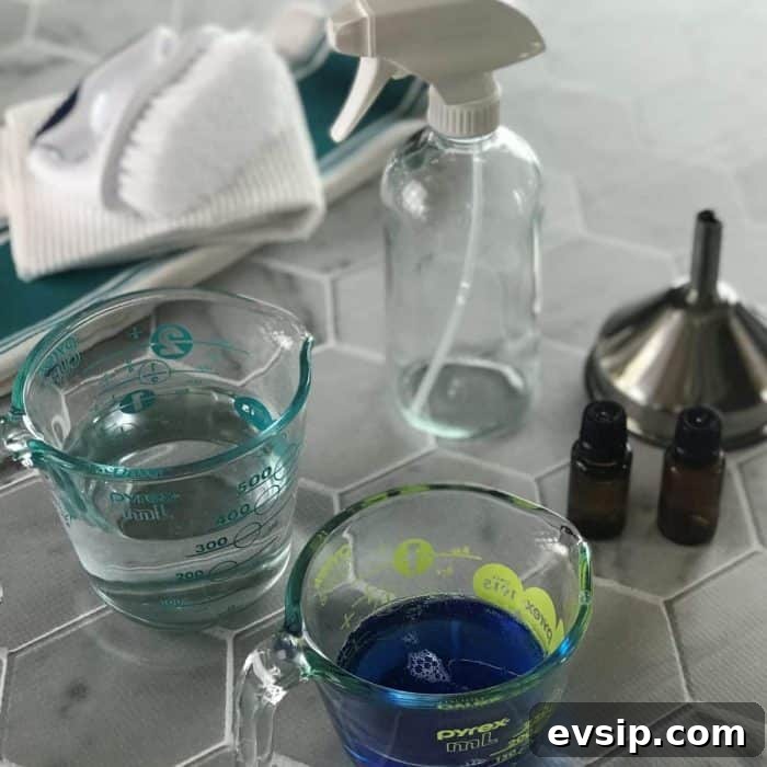 Homemade shower cleaner supplies and ingredients