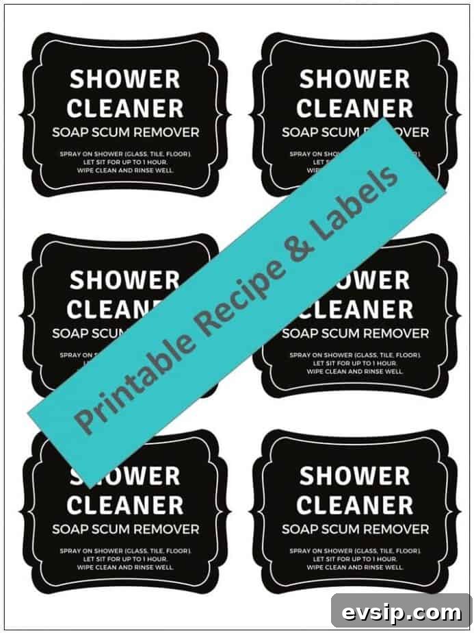 Label and bottle for shower cleaner
