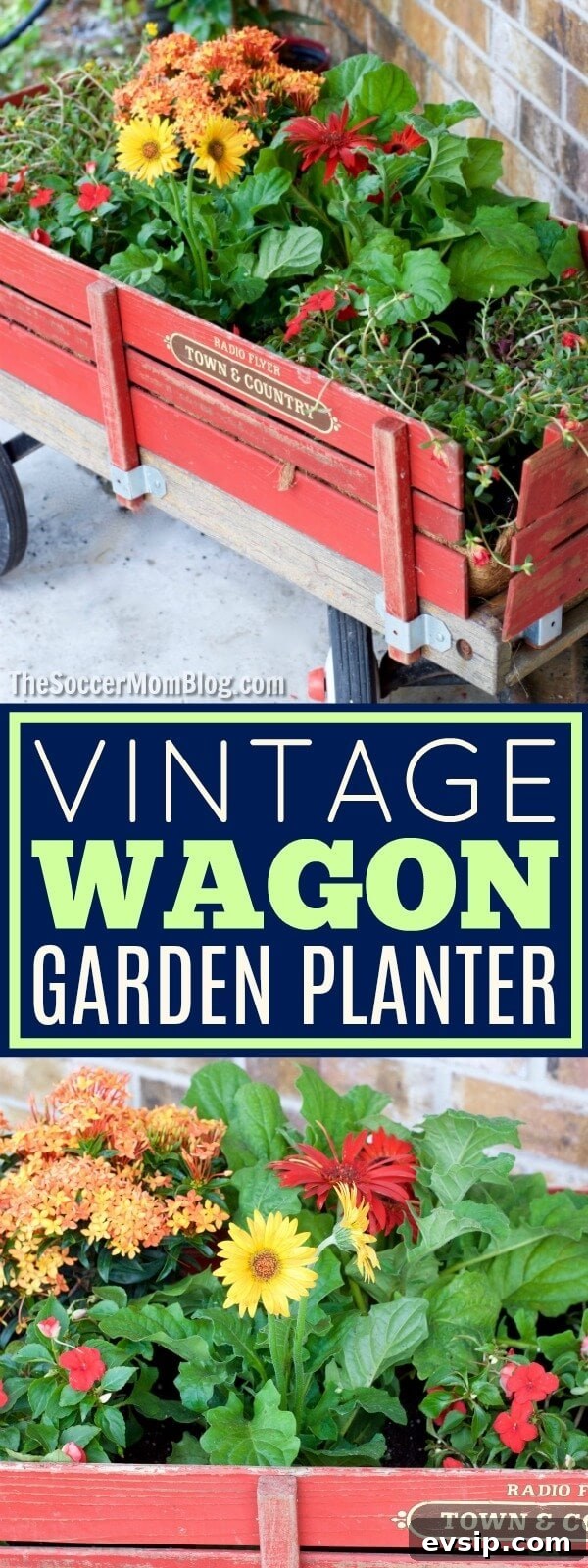 This gorgeous Vintage Wagon Garden Planter is an easy DIY home container gardening idea you can put together in 30 minutes or less — no tools required!