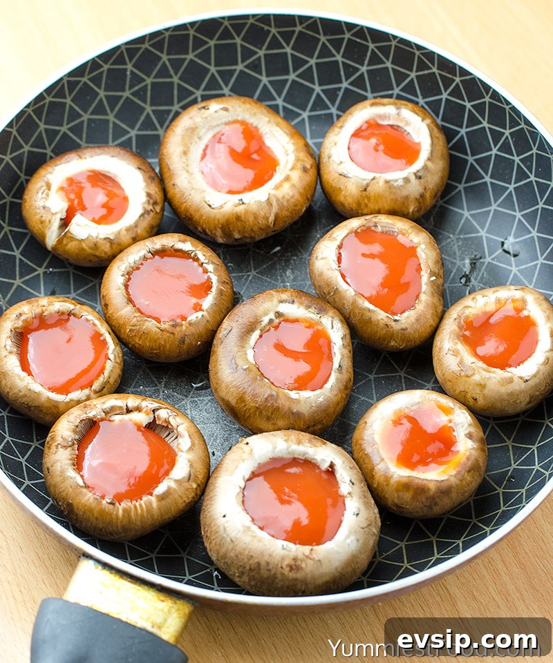 Pizza-Stuffed Mushrooms: Cheesy Mini Pizza Bites Recipe 3 Pizza Stuffed Mushrooms - Making - Step 1