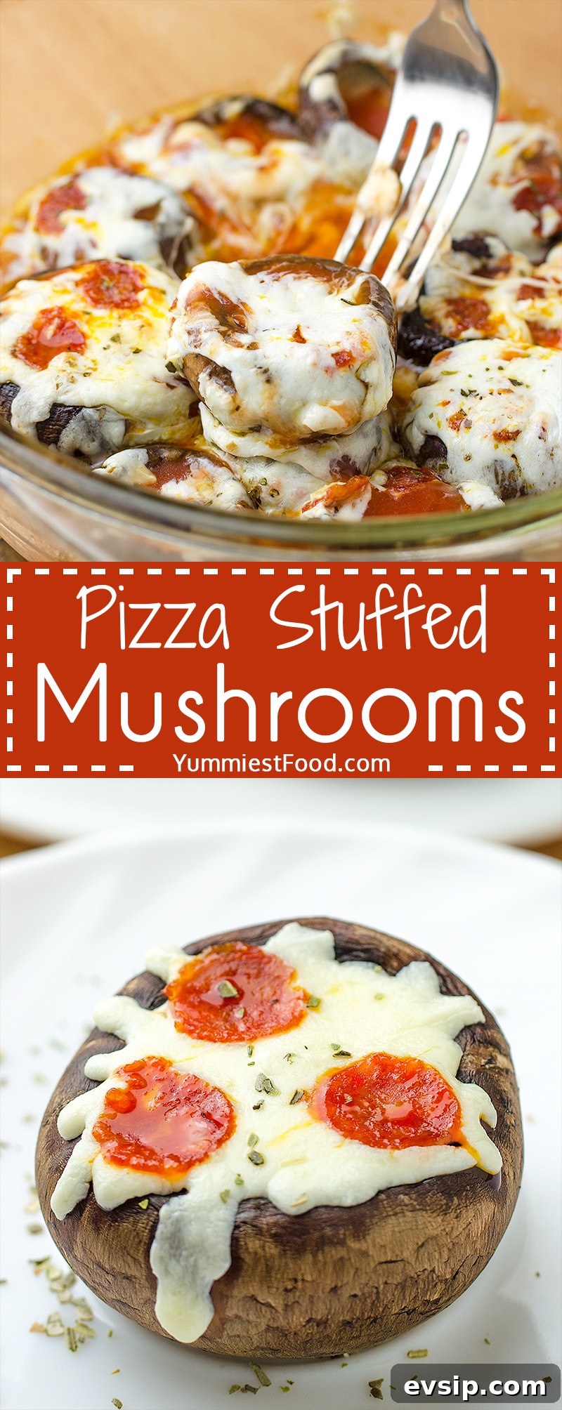 Pizza-Stuffed Mushrooms: Cheesy Mini Pizza Bites Recipe 10 PIZZA STUFFED MUSHROOMS - Homemade, delicious and easy appetizer loved by adults and kids