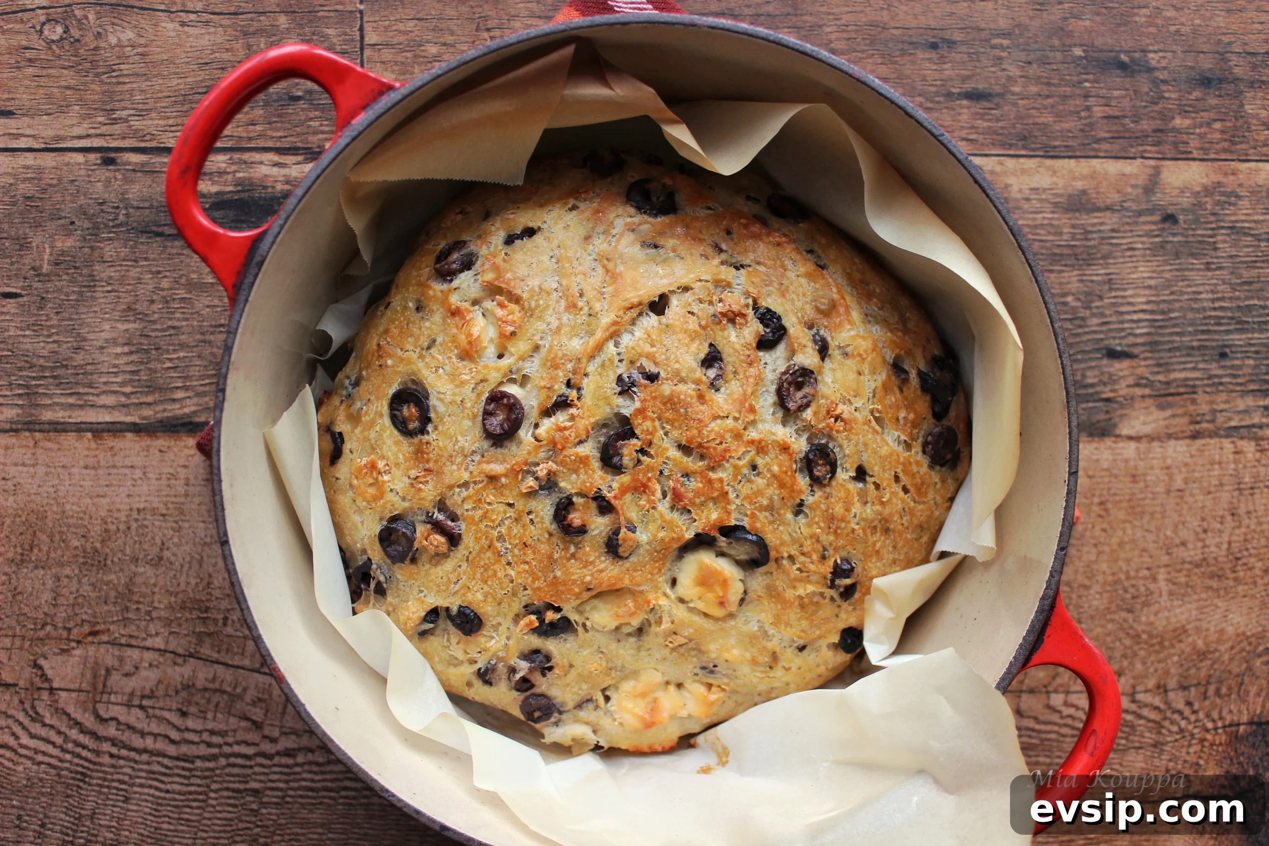 No-knead bread with olives and feta