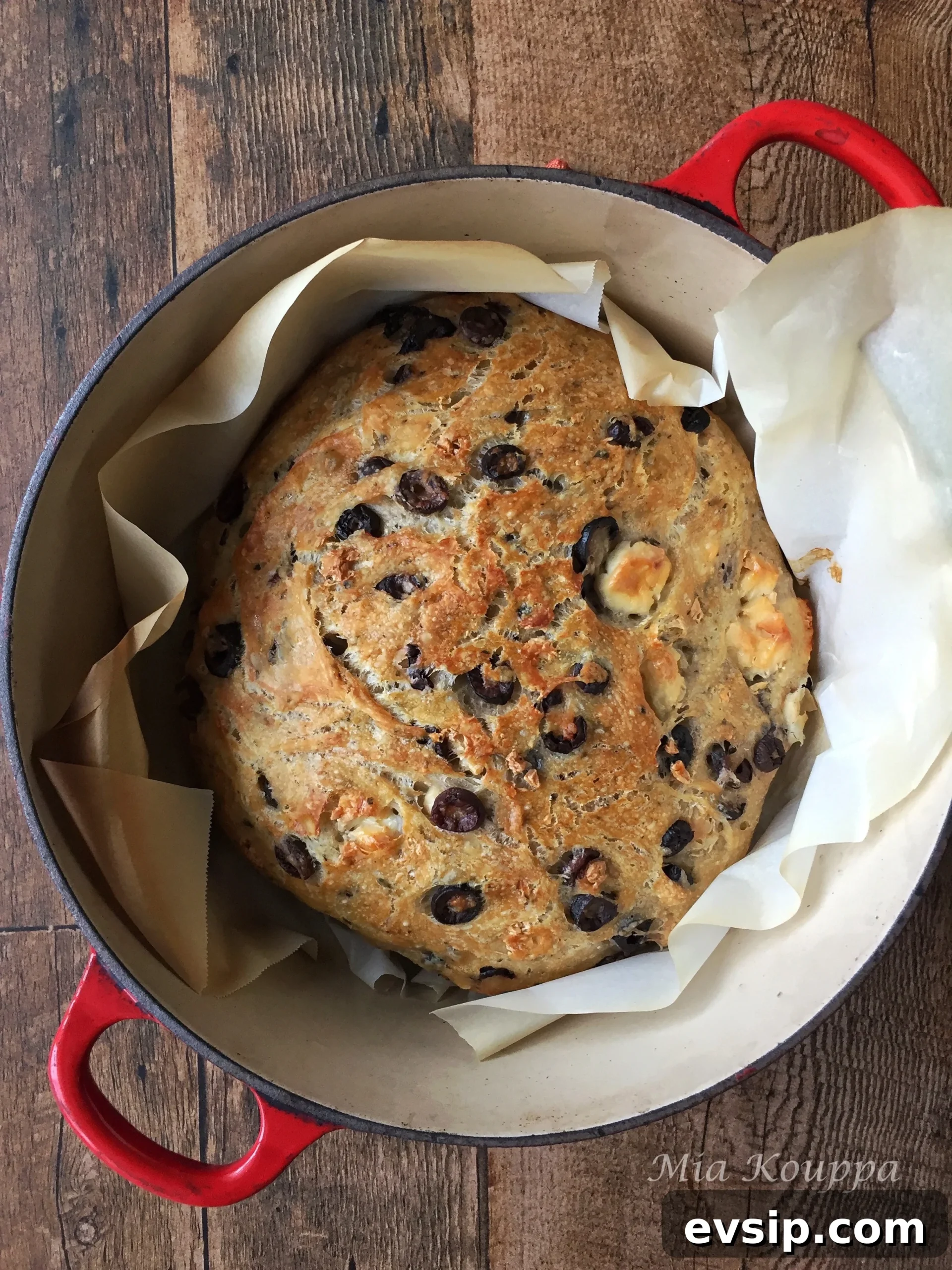 No-knead bread with olives and feta