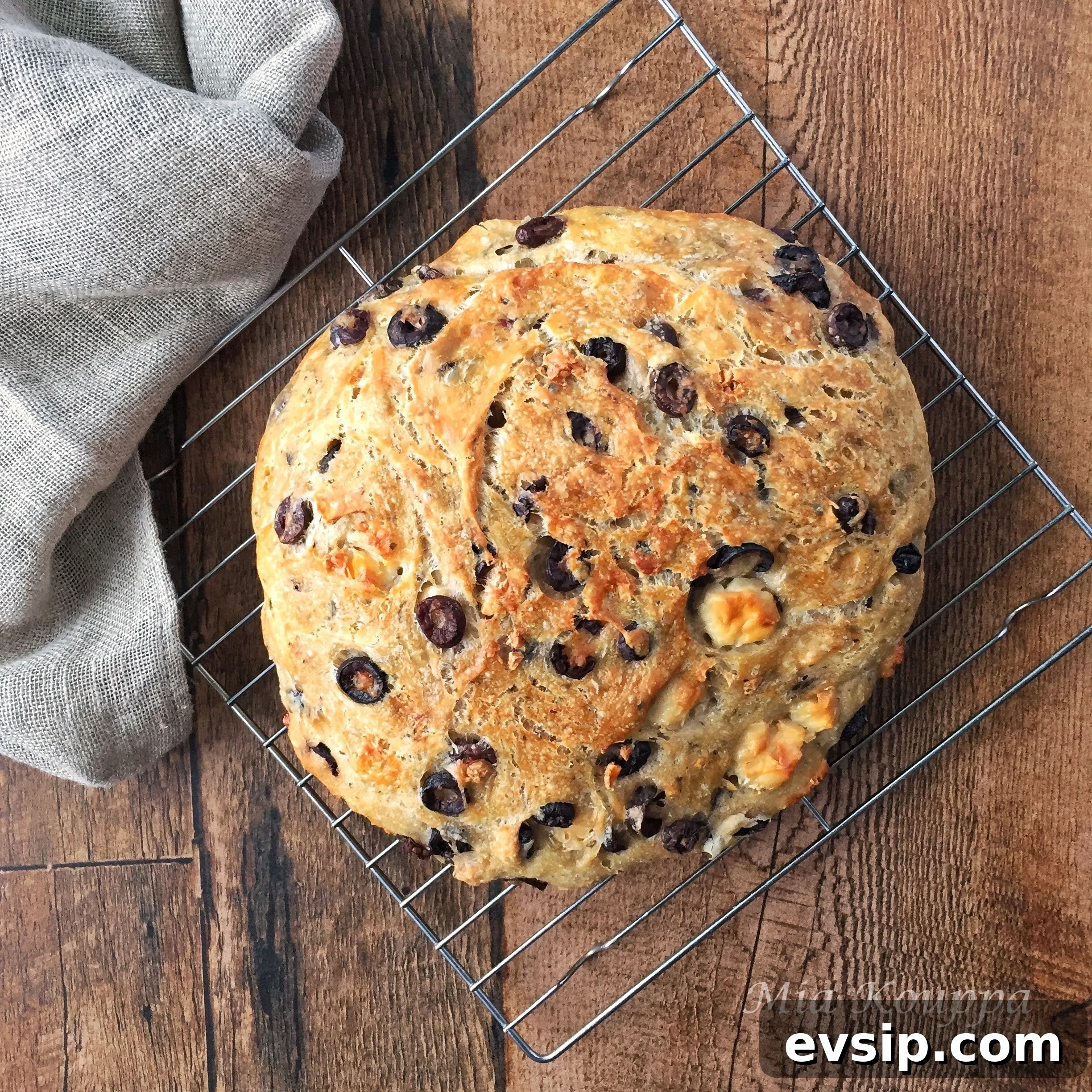No-knead bread with olives and feta