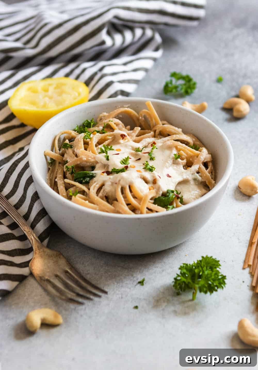 Lemon Garlic Cashew Cream Sauce with pasta.