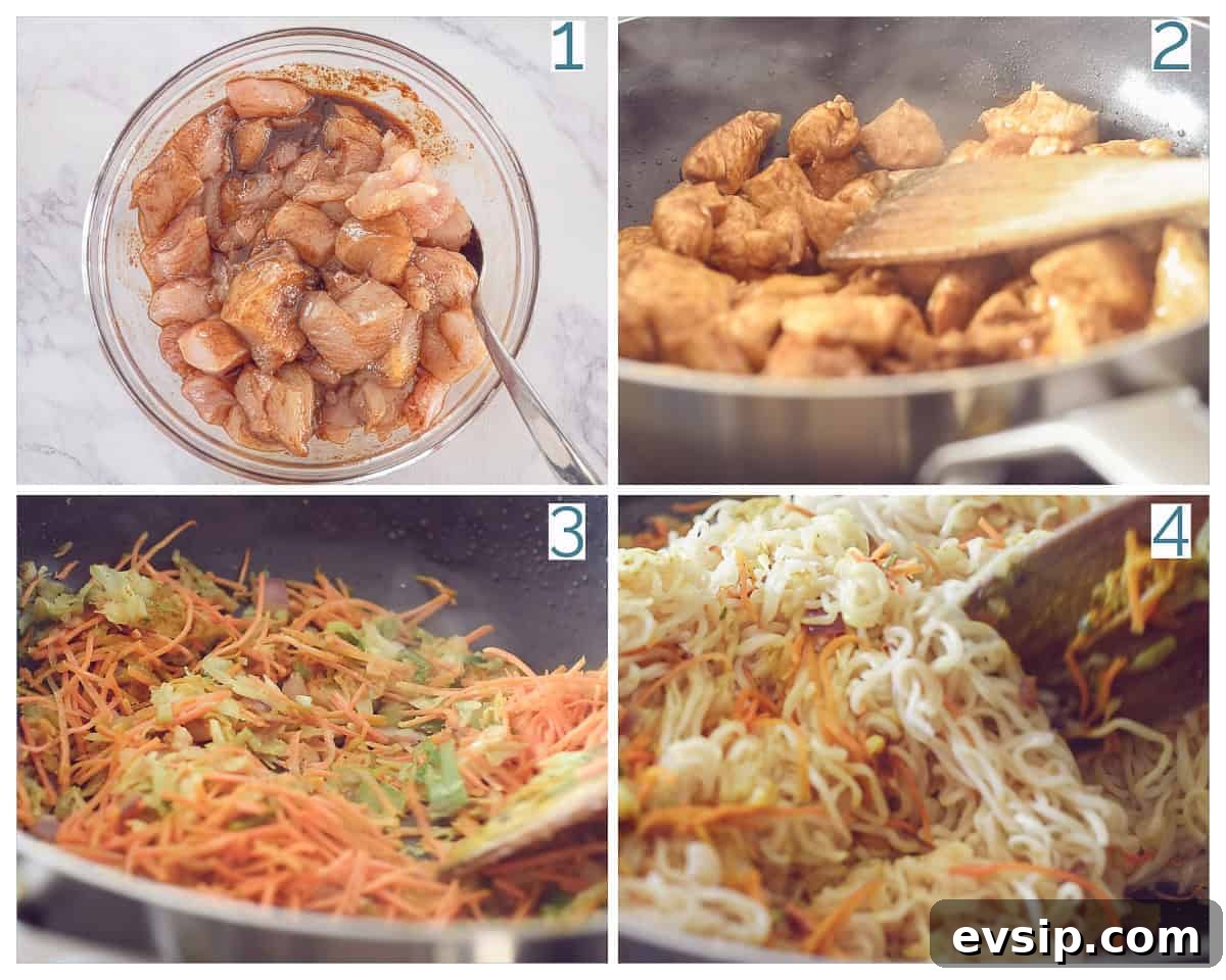 4 collage photo preparation Cantonese Chicken with Noodles