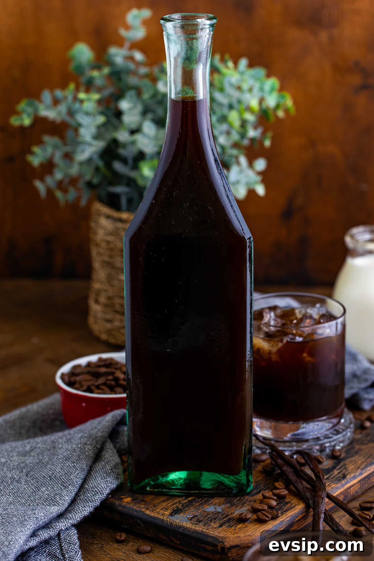 Homemade Kahlúa Liqueur Recipe: How to Make Coffee Vodka Liqueur 2 A bottle of homemade Kahlua.