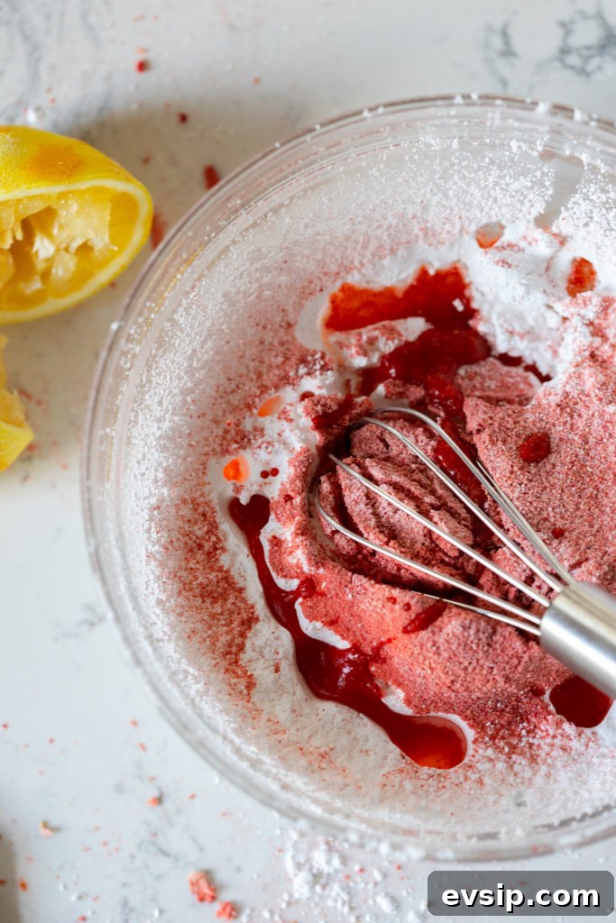 Mixing glaze for Strawberry Lemon Cookies