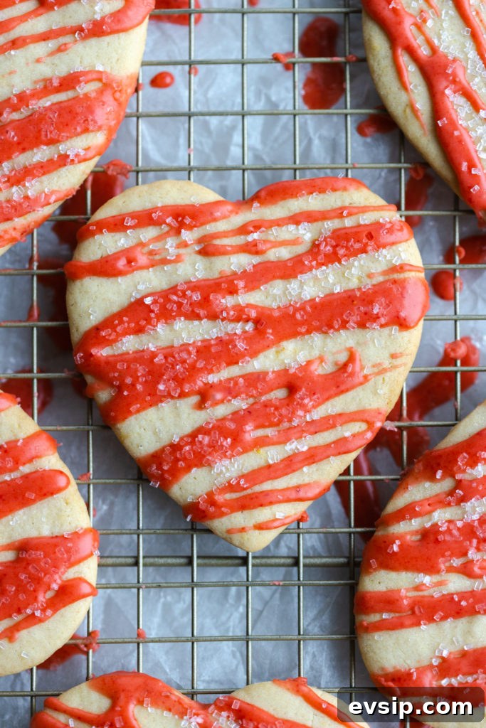 Glazed Strawberry Lemon Heart Cookies setting
