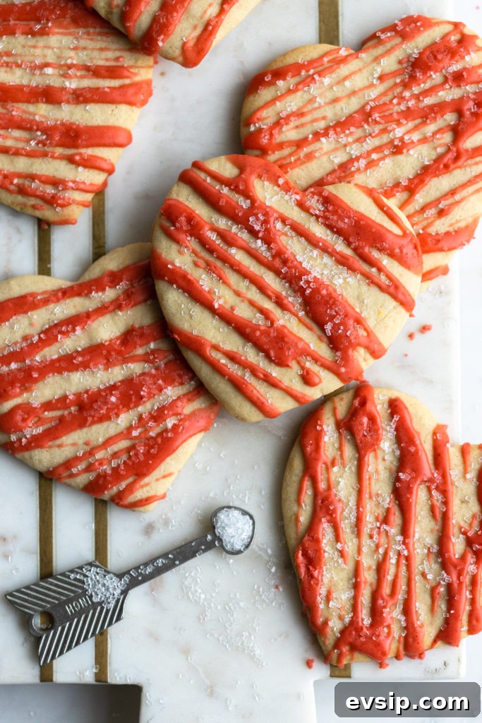 Glazed Strawberry Lemon Heart Cookies close up