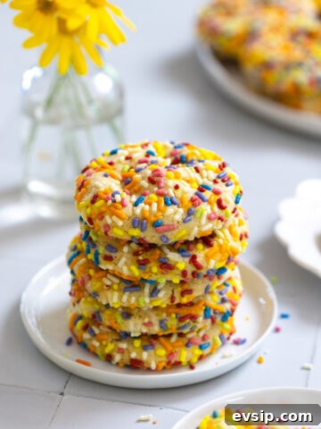 Lemon Rainbow Sprinkle Cookies stacked