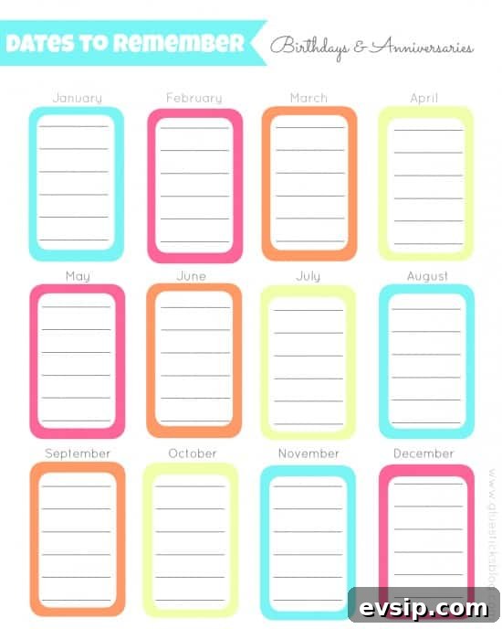 Dates to Remember printable