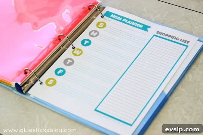 printable menu in binder